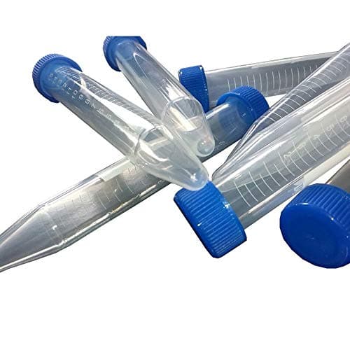 Bipee Plastic Centrifuge Tubes, 15ml, Conical Bottom, Graduated Marks, Blue Screw Cap, Pack of 100pcs