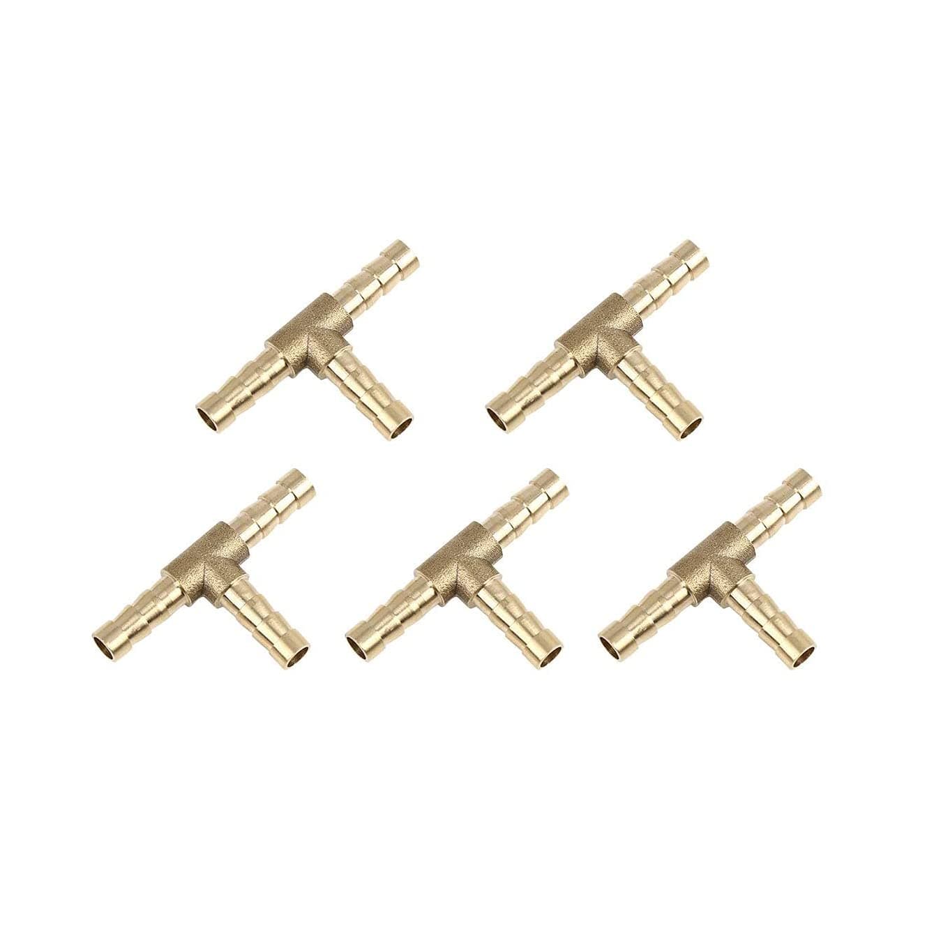 5 Pcs 6 mm or 15/64" Brass Barb Fitting,T-Shaped 3 Ways,Barb Hose Fitting Air Gas Water Fuel,Barbed Tee Connector