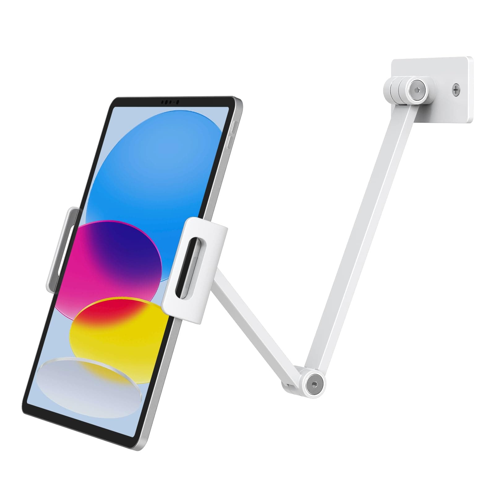 BEWISER Adjustable Tablet Wall Mount Holder, Swivel 360 Rotating, Compatible with 4.7-12.9 inch Devices, High-Grade Aluminium Alloy, White