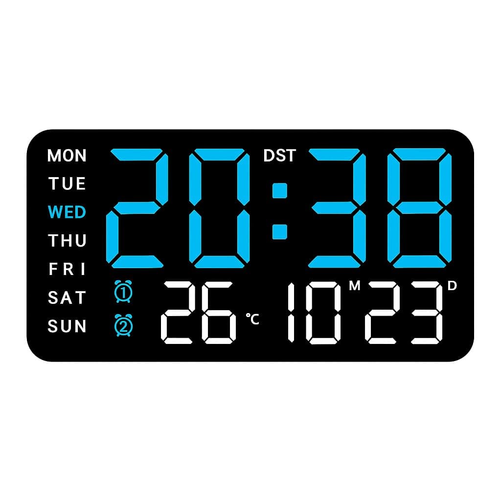 AERYS 9-Inch Digital Alarm Wall Clock, Large LED Display, Adjustable Brightness, 12/24 Hour Format, Date and Temperature Display, Table Clock for Home, Office, Bedroom, Living Room