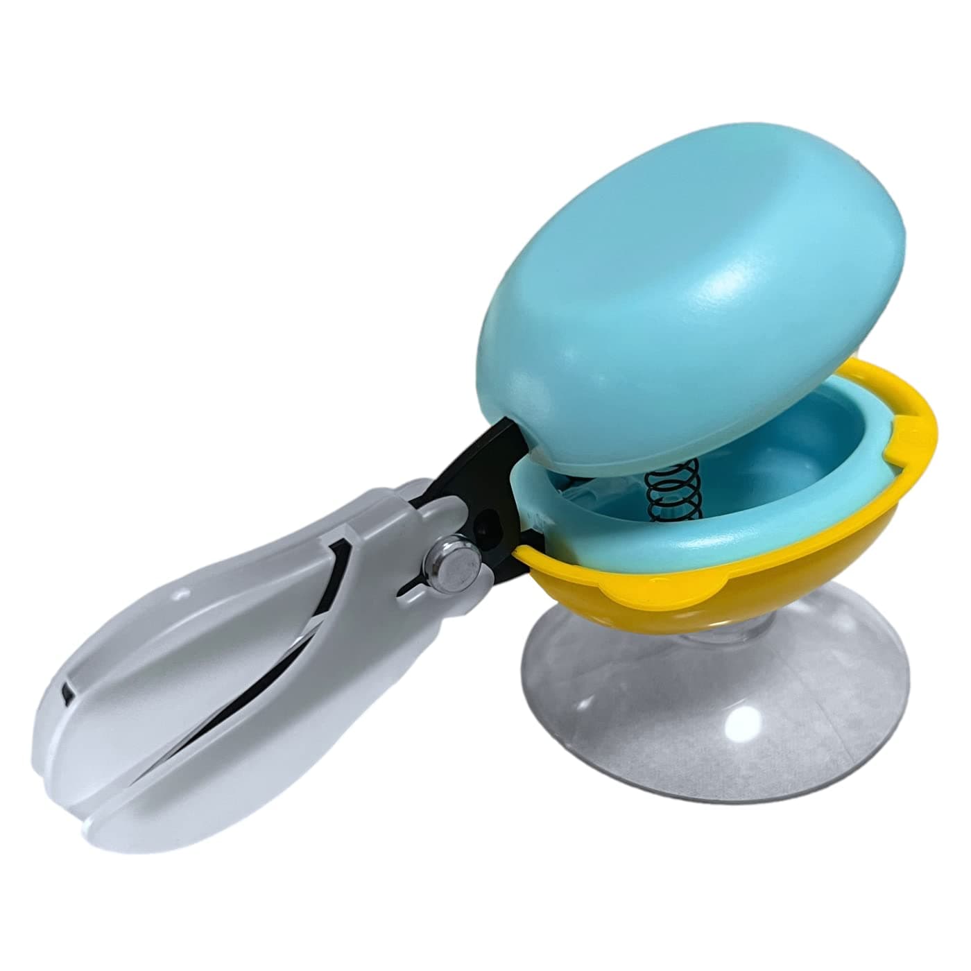 HARAC Tabletop Mounted Adaptive Scissors - Safe Scissors for Special Needs and Injured Hands - Spring Loaded Ambidextrous Handle, Non-Stick Blade, Made in Japan, Blue