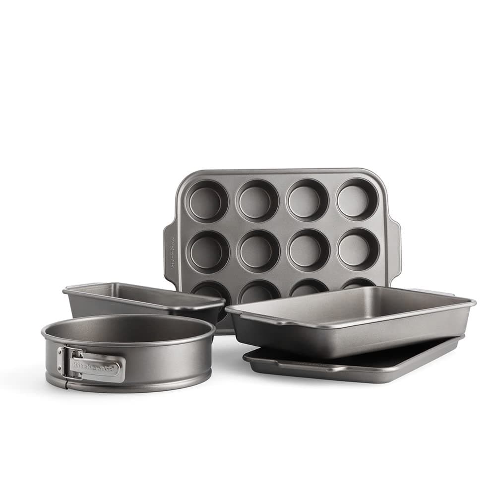 KitchenAidAluminized Steel PFAS-Free Non-Stick 5-Piece Bakeware Set, Oven Safe, Dishwasher Safe, Grey