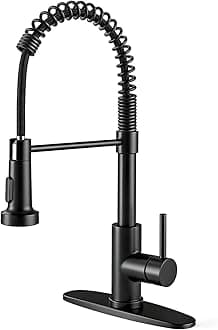 OWOFAN Black Kitchen Faucet with Pull Down Sprayer Stainless Steel Commercial Single Handle Classic Spring Pull Out Kitchen Sink Faucet for Pot Filler Farmhouse Camper Bar Laundry Room 866080R