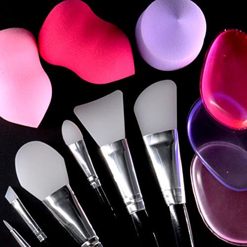 Makeup Set [12 PACK] - Premium Silicone Brushes (6), and Gel Sponges (3) / Powder Foam Teardrops (3)