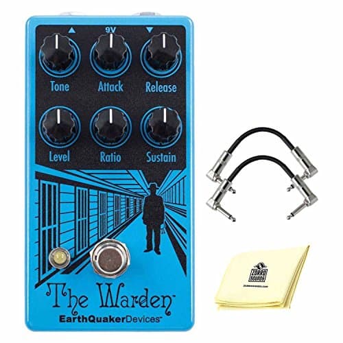 EarthQuaker Devices The Warden V2 Optical Guitar Compressor Effect Pedal with Release Controls and True Bypass Guitar Pedals Bundle (Includes) 2 Instrument Cable & Zorro Sounds Guitar Polishing Cloth