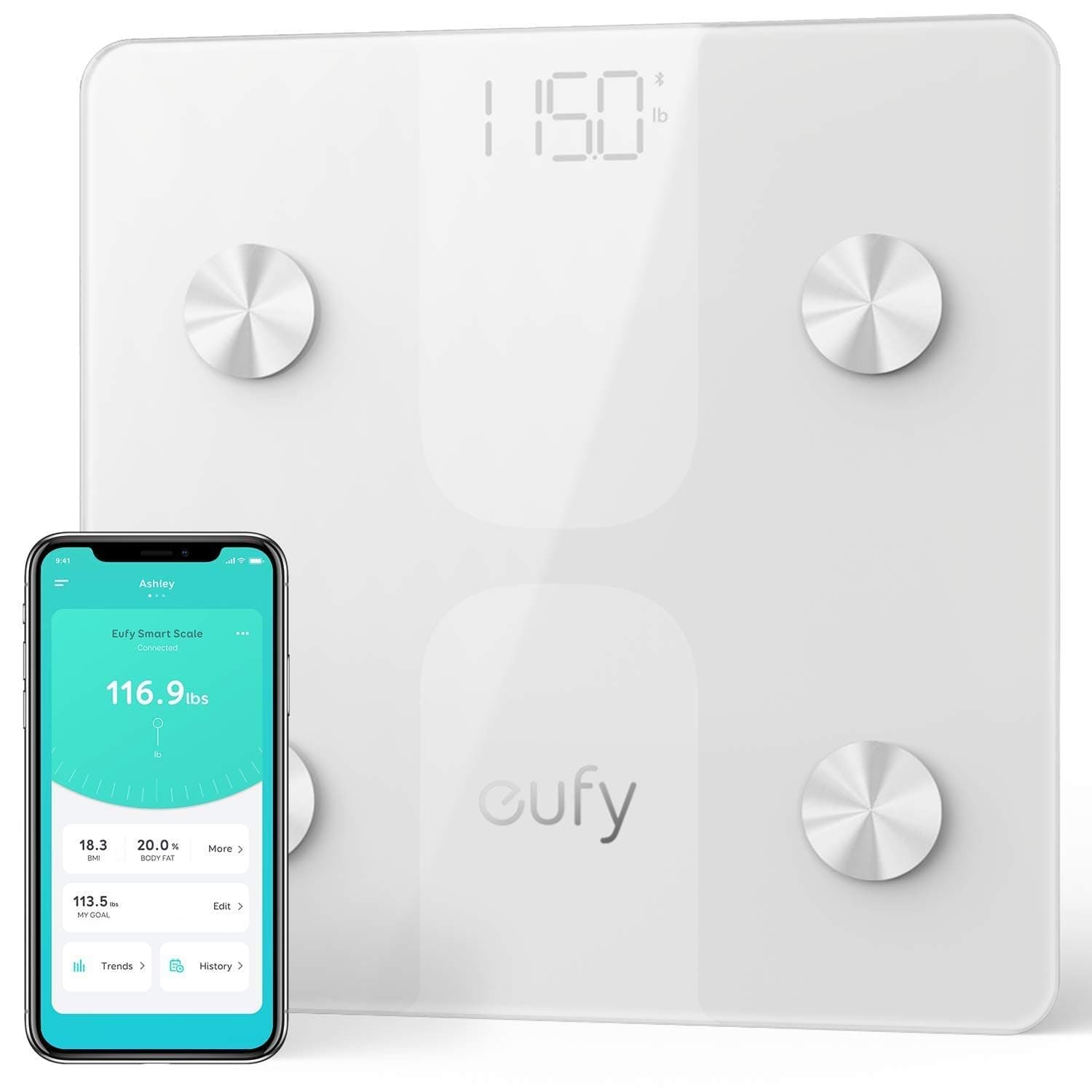 Smart Scale C1 with Bluetooth, Large LED Display, Digital Bathroom Scale, 12 Measurements, Weight/BodyFat/BMI/Fitness Body Composition Analysis, Auto On/Off, Tempered Glass Surface, White, lbs/kg