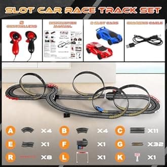 Slot Car Race Track Set for Kids Boys Ages 6 7 8-12, Battery or Electric Powered Race Car Track Plug in for Kids 6-7, Slot Car Dual Racing Game 2 High-Speed Race Car 1:64 Scale Gift Toy for Boy Girl