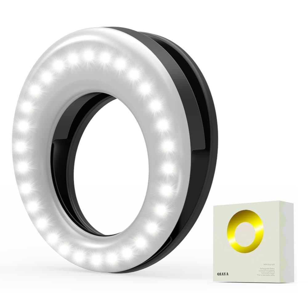 Clip On Ring Light for Camera [Rechargable Battery] Selfie LED Camera Light with 36 LED for Smart Phone Camera Round Shape, Black