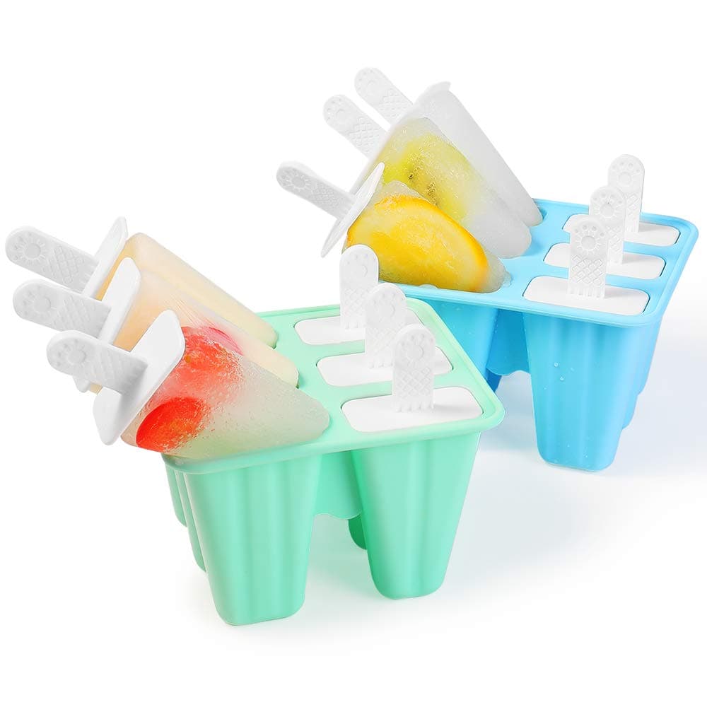 WARMWIND Silicone Ice Pop Mold, Popsicle Mold, Reusable Ice Pop Maker, Healthy Popsicles for Kids, Dishwasher Available, Blue and Green( Set of 2）