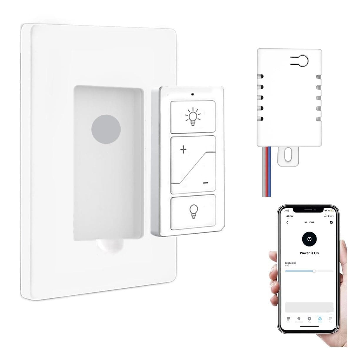 Nexete Smart Wireless Light Switch, Dimmer Switch & Receiver Kit No Wiring Wireless Remote Control,Remote & Voice Control,Bluetooth Work with Amazon Alexa Only, ETL Certified (1 Switch & 1 Receiver)