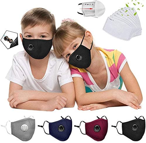HEALT 4 Pack Reusable Face_Mask with Breathing Valve,Adjustable Face_Mask with 8 Filters,Breathable Cotton Facemasks with Nose Wire for Kids,Washable Facemasks for Glasses,Outdoor Indoor Sports Party