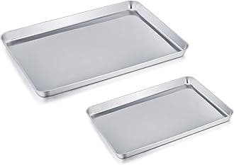 Baking Sheet Cookie Sheet Set of 2, Pure Stainless Steel Baking Pan Tray Professional, Non Toxic & Healthy, Mirror Finish & Rust Free, Easy Clean & Dishwasher Safe