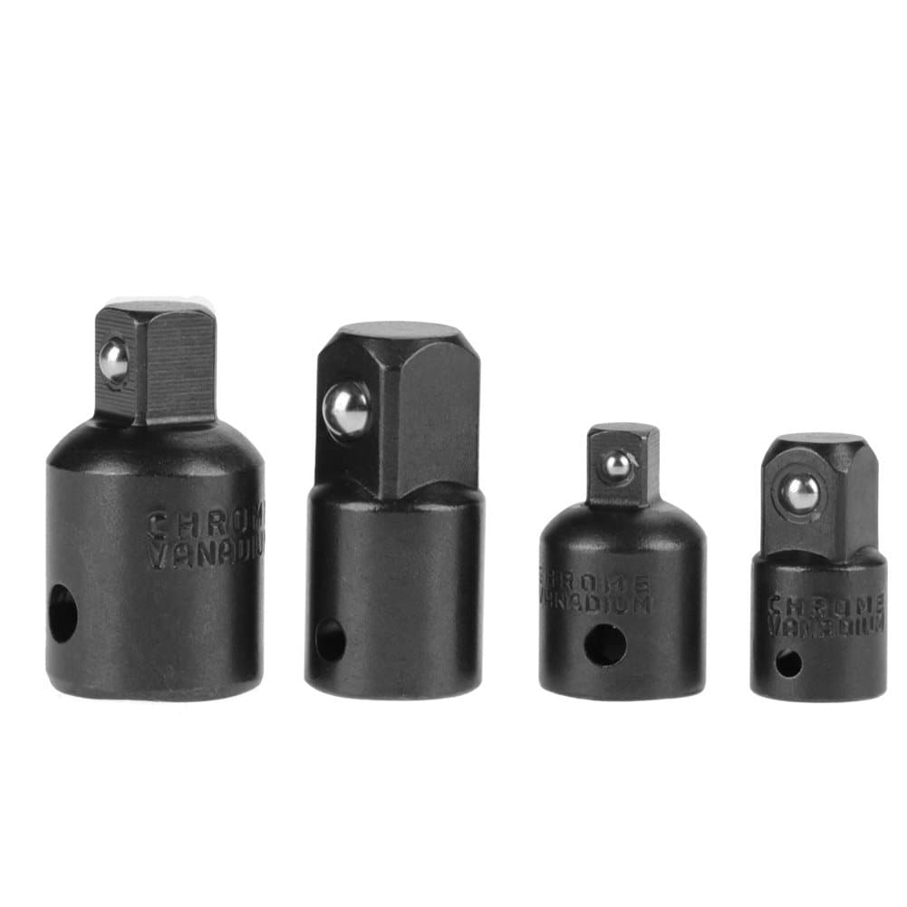 4 Piece Impact Adapter and Reducer Set Chrome Vanadium Steel Socket Adapter Reducers 1/2", 3/8", 1/4" Wrench Adapter (Black)