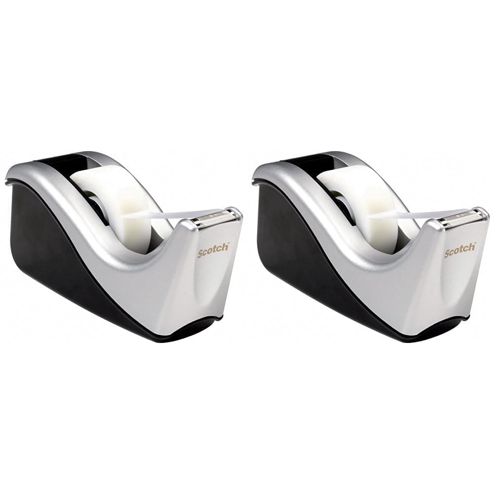 Scotch Desktop Tape Dispenser, Silvertech Two-Tone (C60-ST) (Pack of 2)
