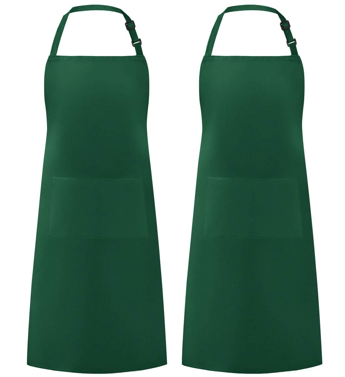 Syntus 2 Pack Adjustable Bib Apron Waterdrop Resistant with 2 Pockets Cooking Kitchen Aprons for Women Men Chef, Basic Green Dark, Una Einheitsgröße