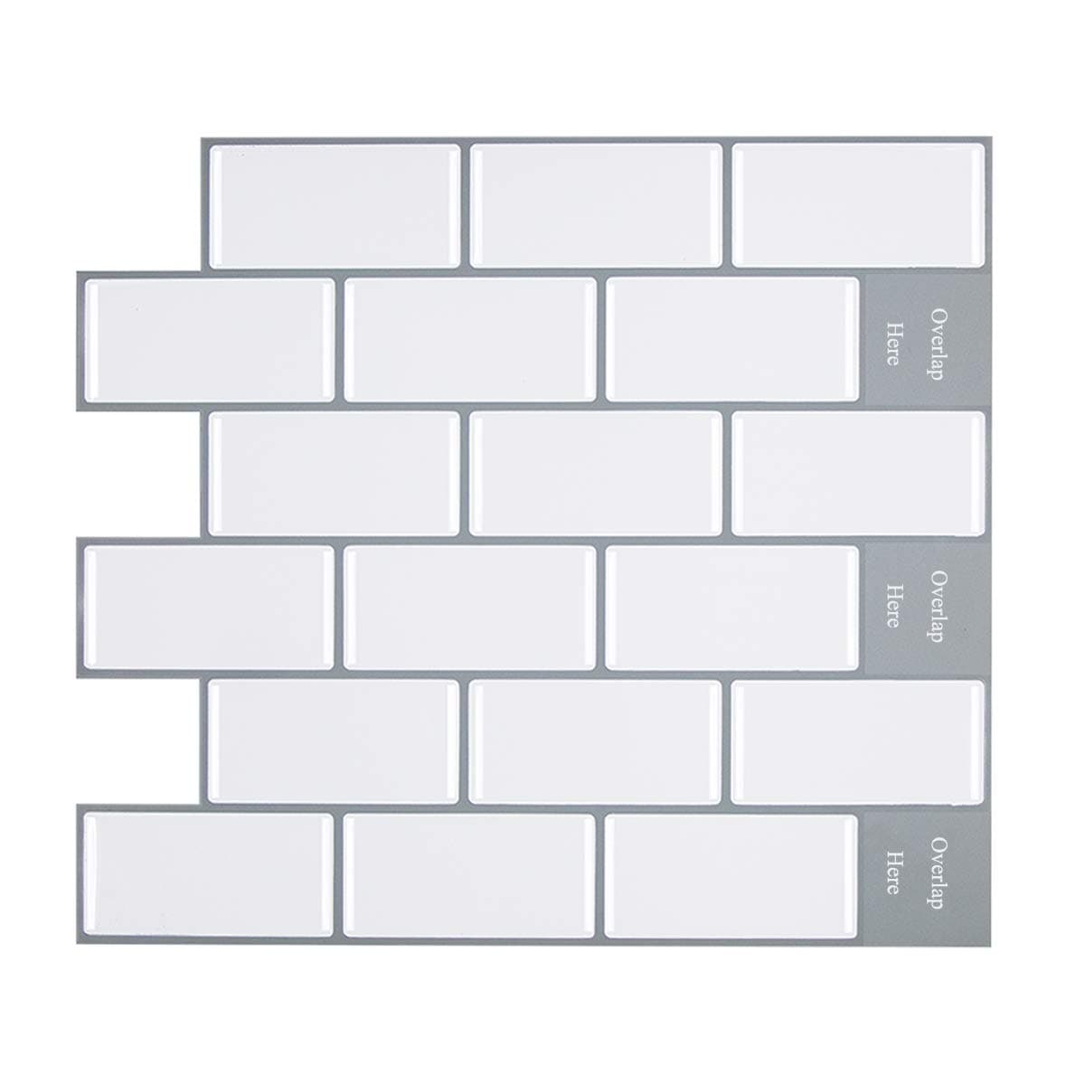 Peel and Stick Subway Tile Backsplash, White with Gray Grout, 11.26" x 10" Pack of 8