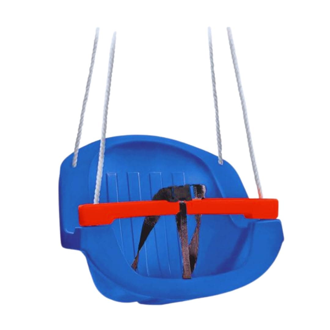 OK PLAY Plastic Swing | Jhula | Safety Belt | Adjustable Rope | Backrest | Easy Installation | Safe & Fun Activity Toy | Perfect for Home, School & Playground | Indoor Outdoor Swing | 2Years+ | Blue