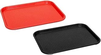 SWIFT INTERNATIONAL Durable Multi-Use Plastic Serving Trays 18" Rectangular Plastic Trays for Kitchen (Pack of 2) (Red Black)