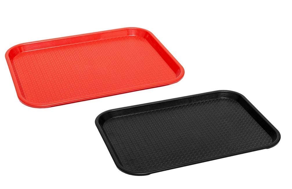 SWIFT INTERNATIONAL Durable Multi-Use Plastic Serving Trays 18" Rectangular Plastic Trays for Kitchen (Pack of 2) (Red Black)