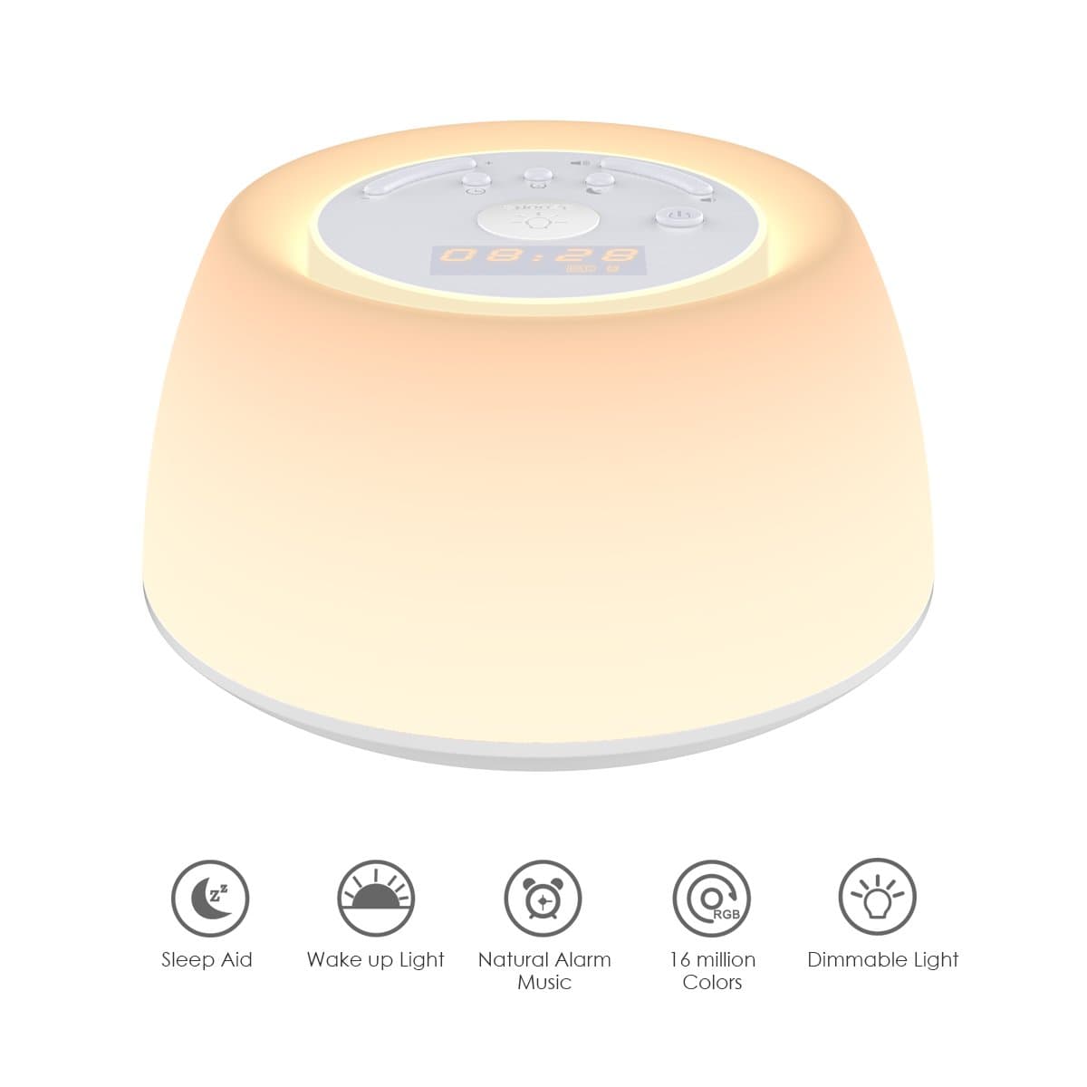 Wake Up Light, Honxee MY-06 Sleep Aid Night Light with Sunrise Simulation Alarm Clock, Snooze Function, 256 Colors, Dimmable Bedside Lamp for Bedroom, Living Room, Baby Room