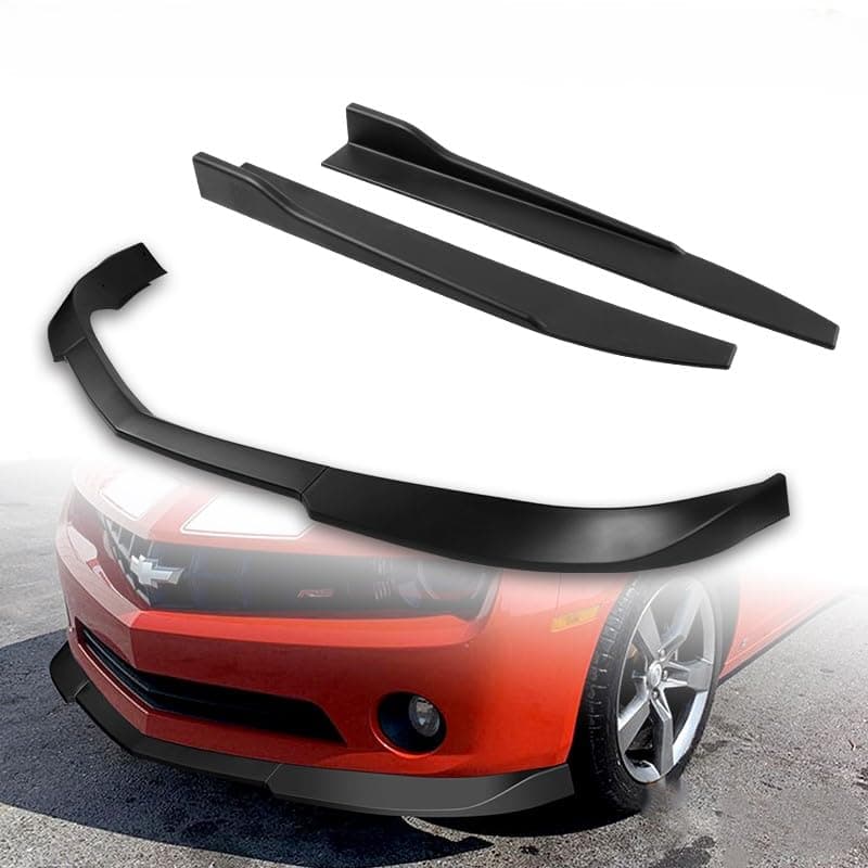 5pcs Combo Front Bumper Body Kit Lip + Side Skirt Extensions Diffuser Compatible with 2010-2013 Chevy Camaro V6 Model Only (Unpainted Black)