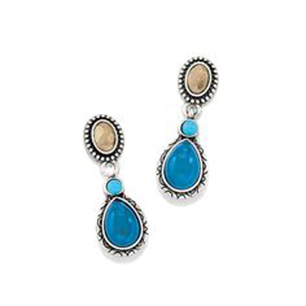 Brighton Nadia Blue Agate Turquoise Silver Post Drop Earrings