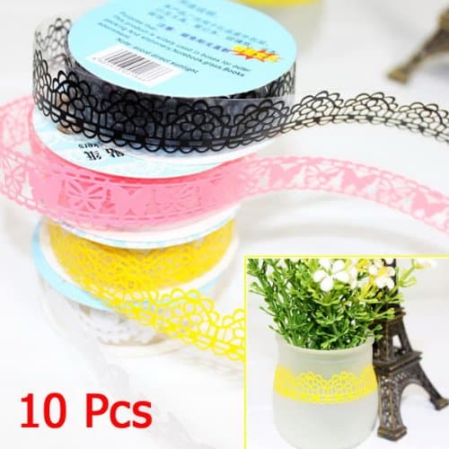 10PCS Set 1.8cm Hollow Decorative Sticker Multi DIY Diary Transparent Lace Trim Adhesive Tape Stationery