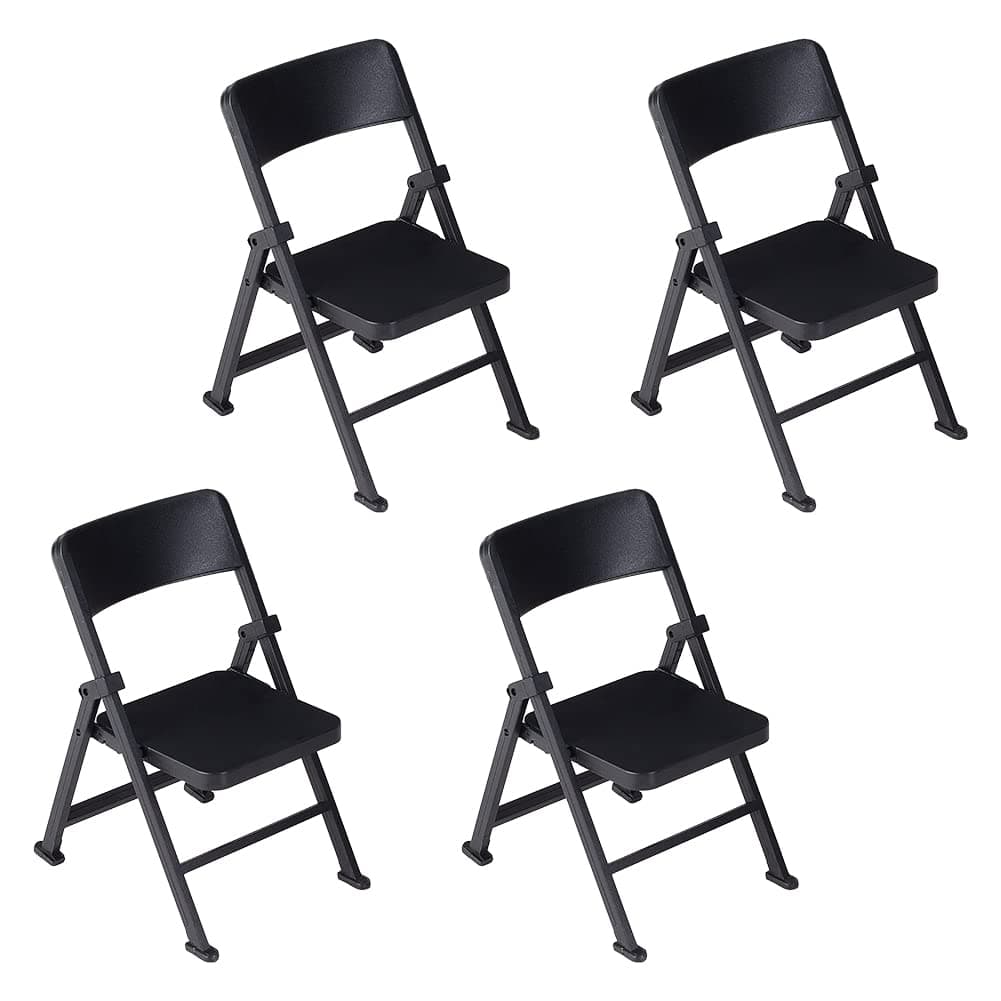 OLYCRAFT 4Pcs Mini Plastic Foldable Chair 2.9x2.4x3.8 Inch Black Foldable Chair for Action Figure Accessories Miniature Furniture for 12 Inch Action Figure Minihouse Decoration