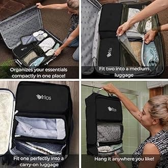 Artos Hanging Portable Luggage Suitcase Carry On Closet Shelving Organizer w/Hooks| for Travel, Camper, RV |Packing Cube(Black)