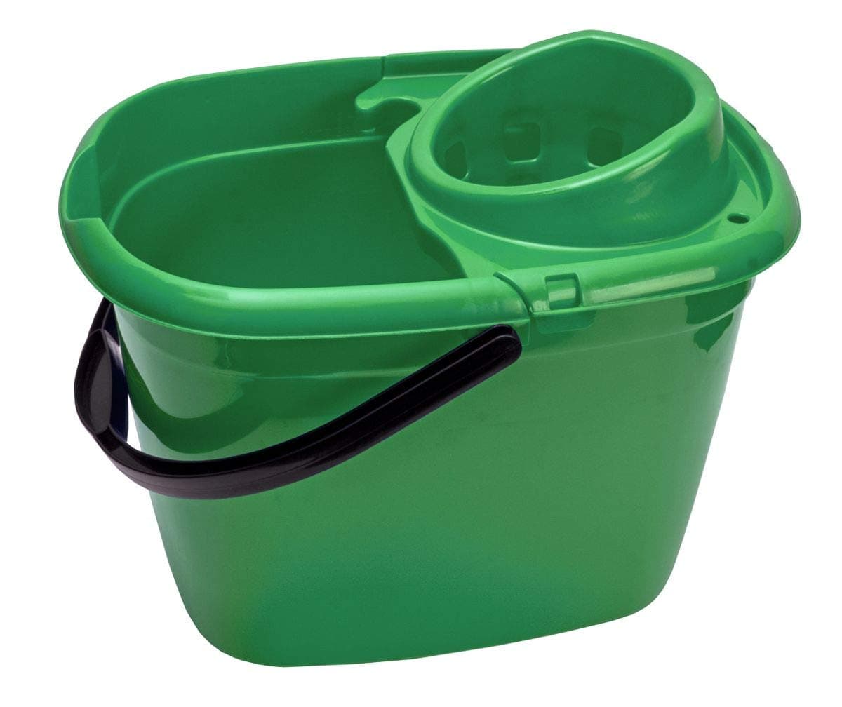 Abbey Plastic Mop Bucket with Wringer 12 Litre – Colour Coded Cleaning Floor Plastic Mop Bucket with Side Lip for Easy Pouring for General and Small Area Cleaning - Green