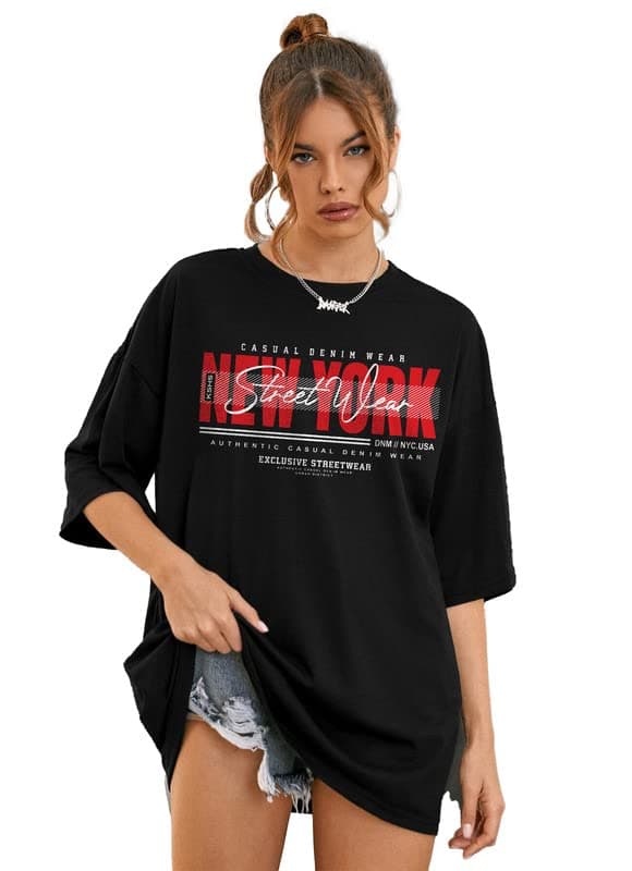 KSHSWomen Drop-Shoulder Loose Oversized T-Shirt