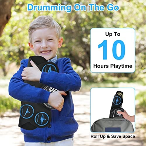 Marrilley - Electronic Drum Set, 9 Drum Practice Pad with Headphone Jack, Roll Up Pad Machine, Built-in Drum Pedals, 10 Hours Playtime, Large
