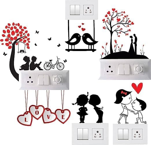 Decals CreationSwitch Board Sticker Love Theme Light Switch Sticker Wall Sticker - Pack of 1 (6 Stickers)