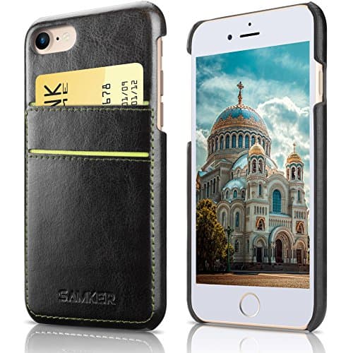 iPhone 7 Case,SAMKER Card Pocket Back Cover [Ultra Slim] Hybrid [PU Leather & Hard PC] Advanced Shock Absorption Protective Vintage Wallet Case with 2 Card Slots Holder for iPhone 7 - 4.7 Inch (Black)