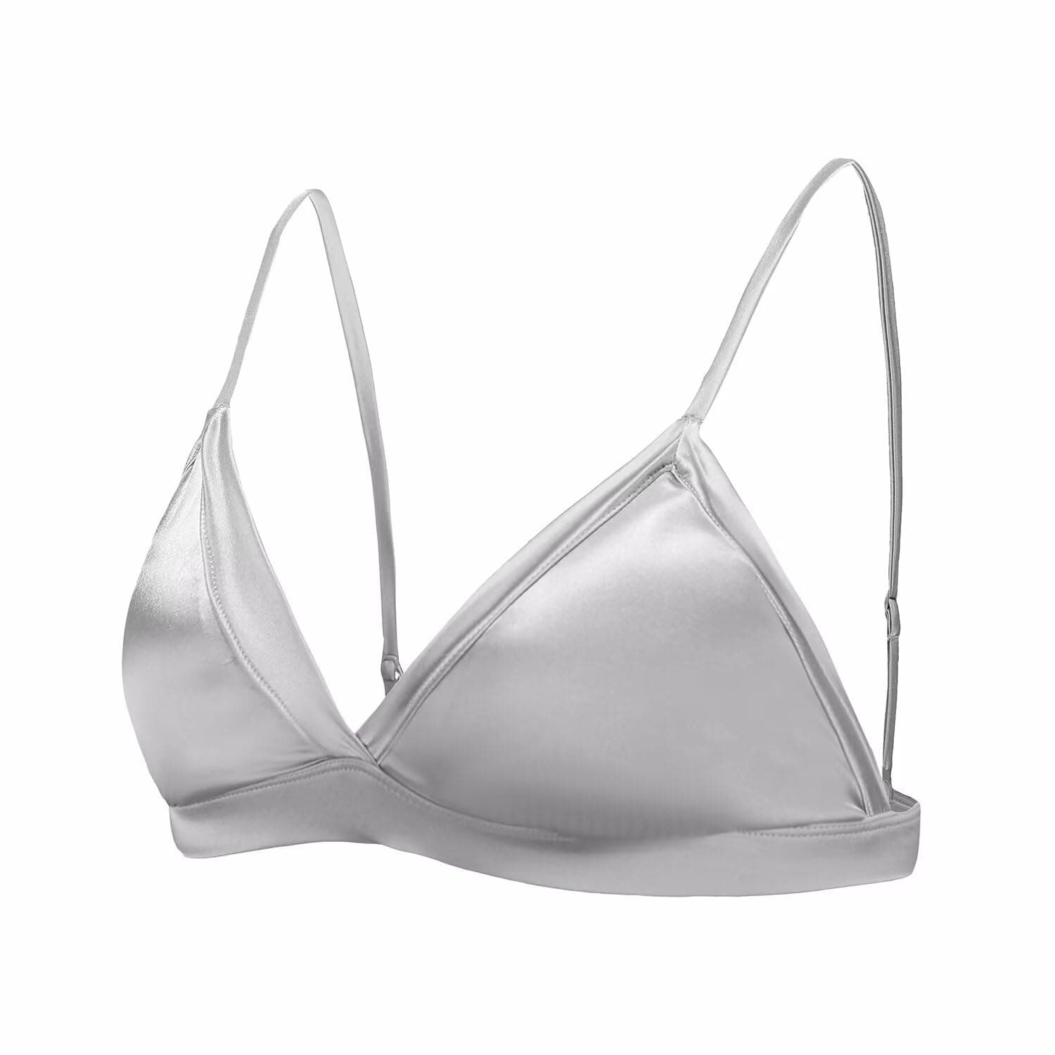 SilRiverWomen's Silk Satin Triangle Bralette Soft Cup Wireless Bra with Removable Pad