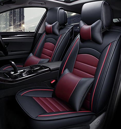 Bott Luxurious Airbag Compatible Universal Full Set Needlework PU leather Dacron Fabric Front Rear Car Seat Cushion Cover (Winered)