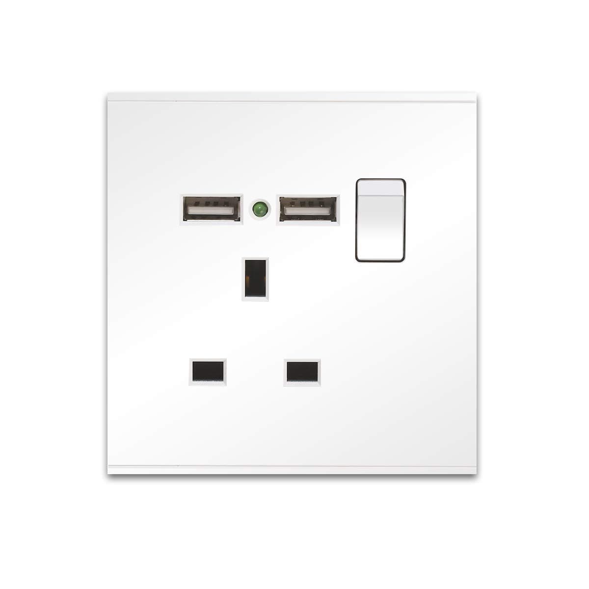 CNBINGO Single Switched Power Socket with 2 USB Charging Ports, Screwless Flat Plate, Power Indicator, 13 Amp, White