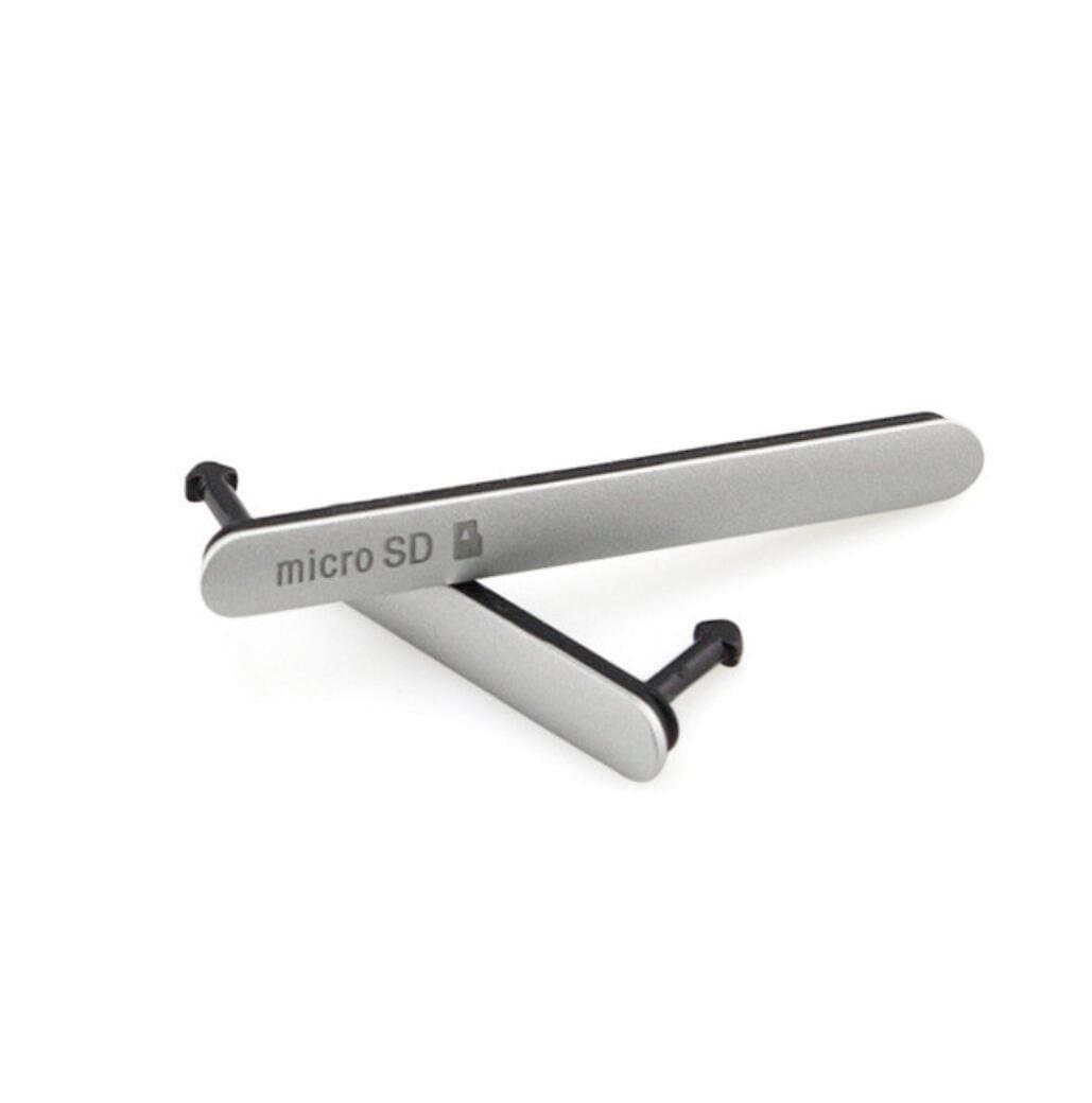 SIM Card + Micro SD & USB Charging Slot Port Dust Plug Block Sets Cover For Sony Xperia Z3 Compact Mini D5803 D5833-White (Silver)