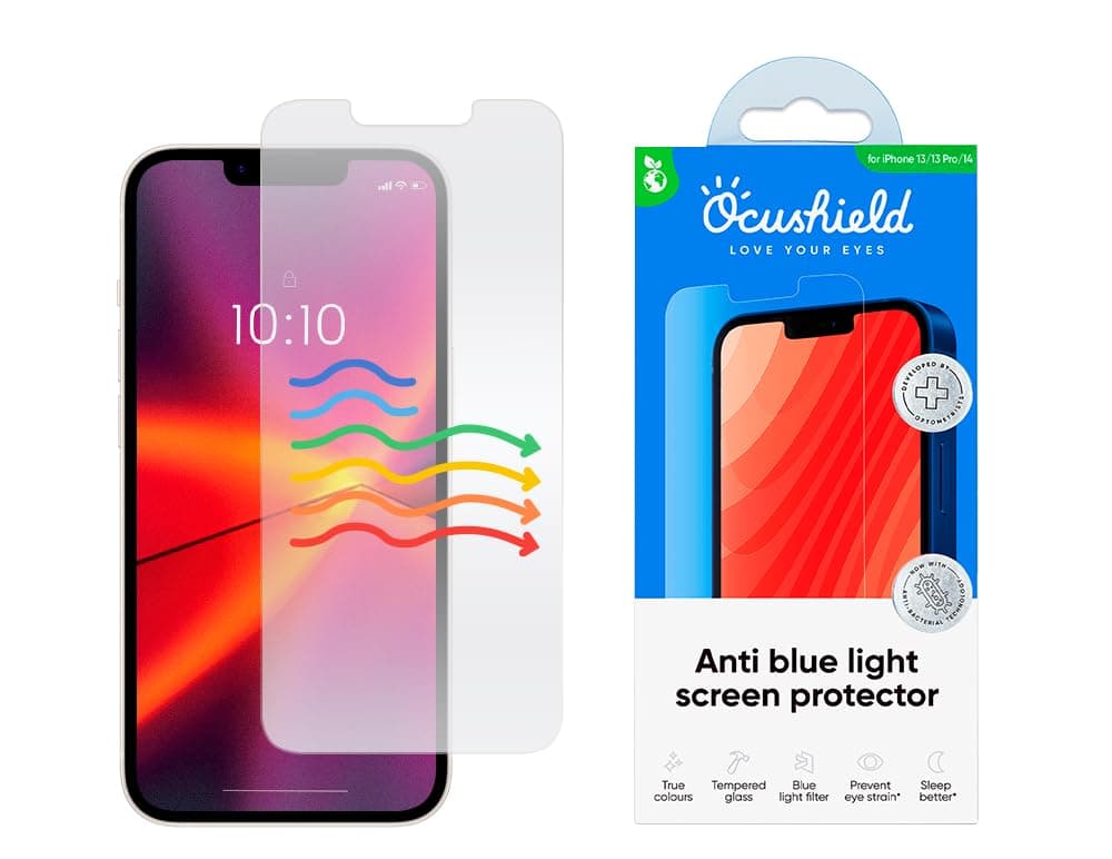 Ocushield Anti Blue Light Tempered Glass Screen Protector for iPhone 13 | iPhone 13 Pro | iPhone 14 | iPhone 16E (6.1") - Protect Your Eyes, Reduce Migraines & Improve Sleep