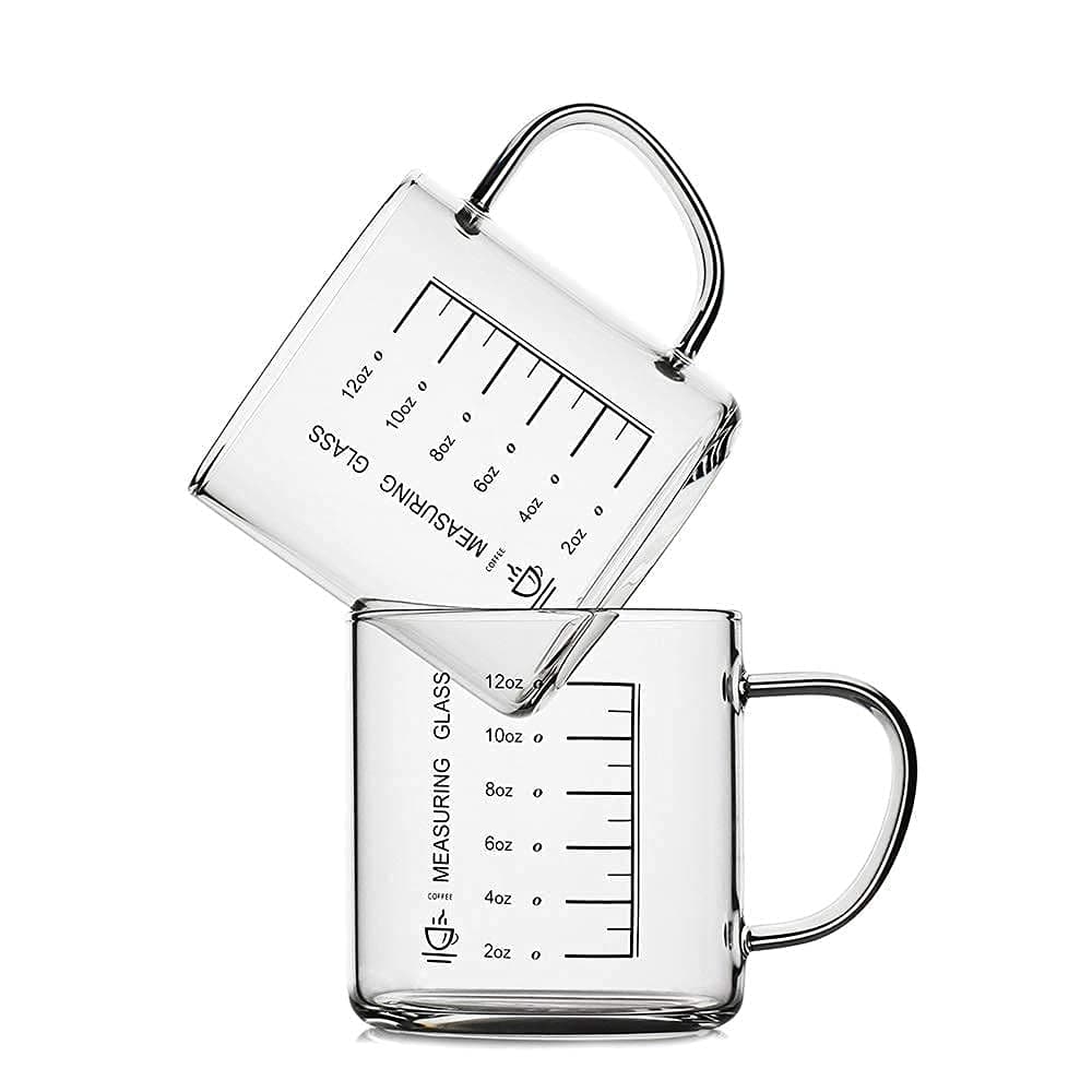 LUXUGlass Coffee Mugs with Measuring Function,Wide Mouth Design Beaker Mug(Set of 2),14 oz Clear Borosilicate Glass Mocha Hot Beverage Cups,with Insulated Handle,Perfect for Home,Office and Cafe