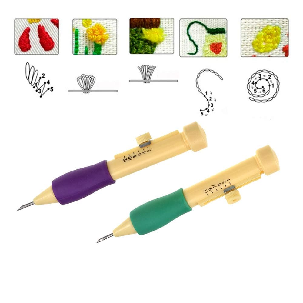 Magic Embroidery Pen Punch Needle Set 3 Needles 2 Threaders Sewing Craft Tools DIY Craft Knitting Sewing Tool for Embroidery (Purple)