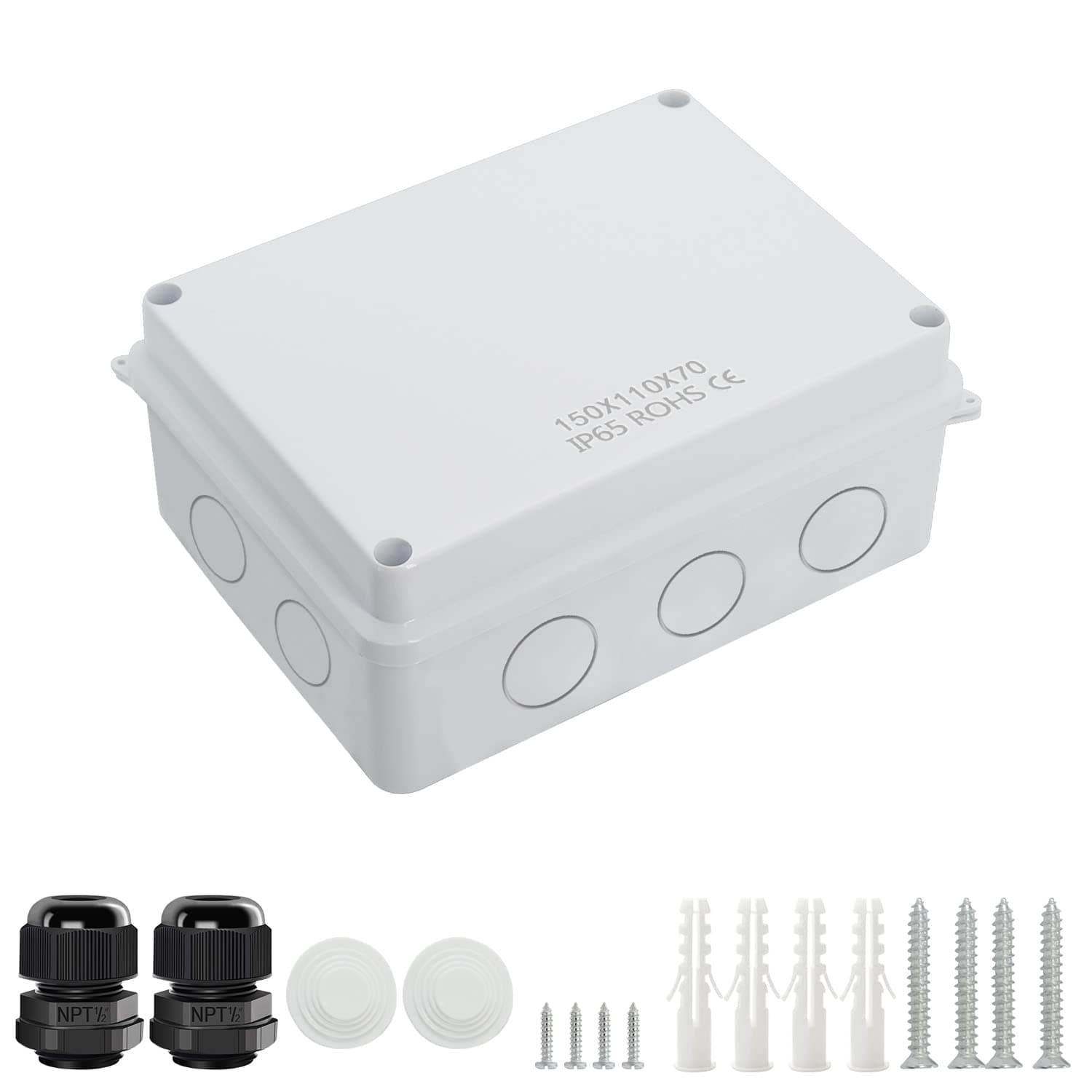 Junction Box, Electrical Box IP65 Water Resistant Dustproof ABS Plastic Project Enclosure for Electronics White, External Size 5.9 x 4.3 x 2.8 inch