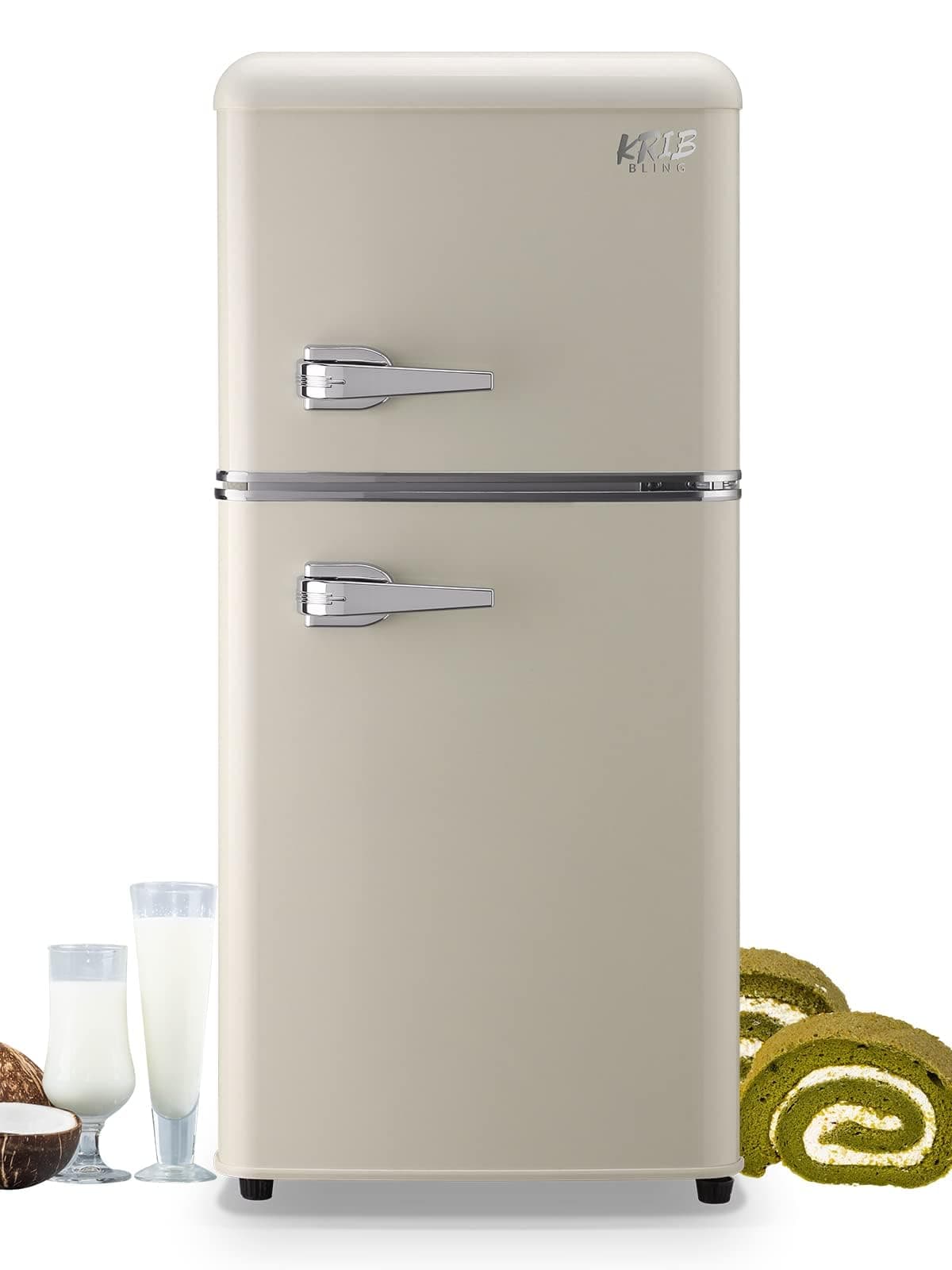 KRIB BLING 3.5 Cu.Ft Refrigerator with Freezer 2 Door Energy Saving Top-Freezer Compact Refrigerator with 7 Level Adjustable Thermostat Control White