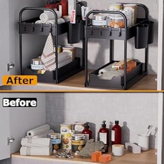 GEMWON Under Sink Storage Kitchen Organiser, 2 Tier Sliding Kitchen Storage U...