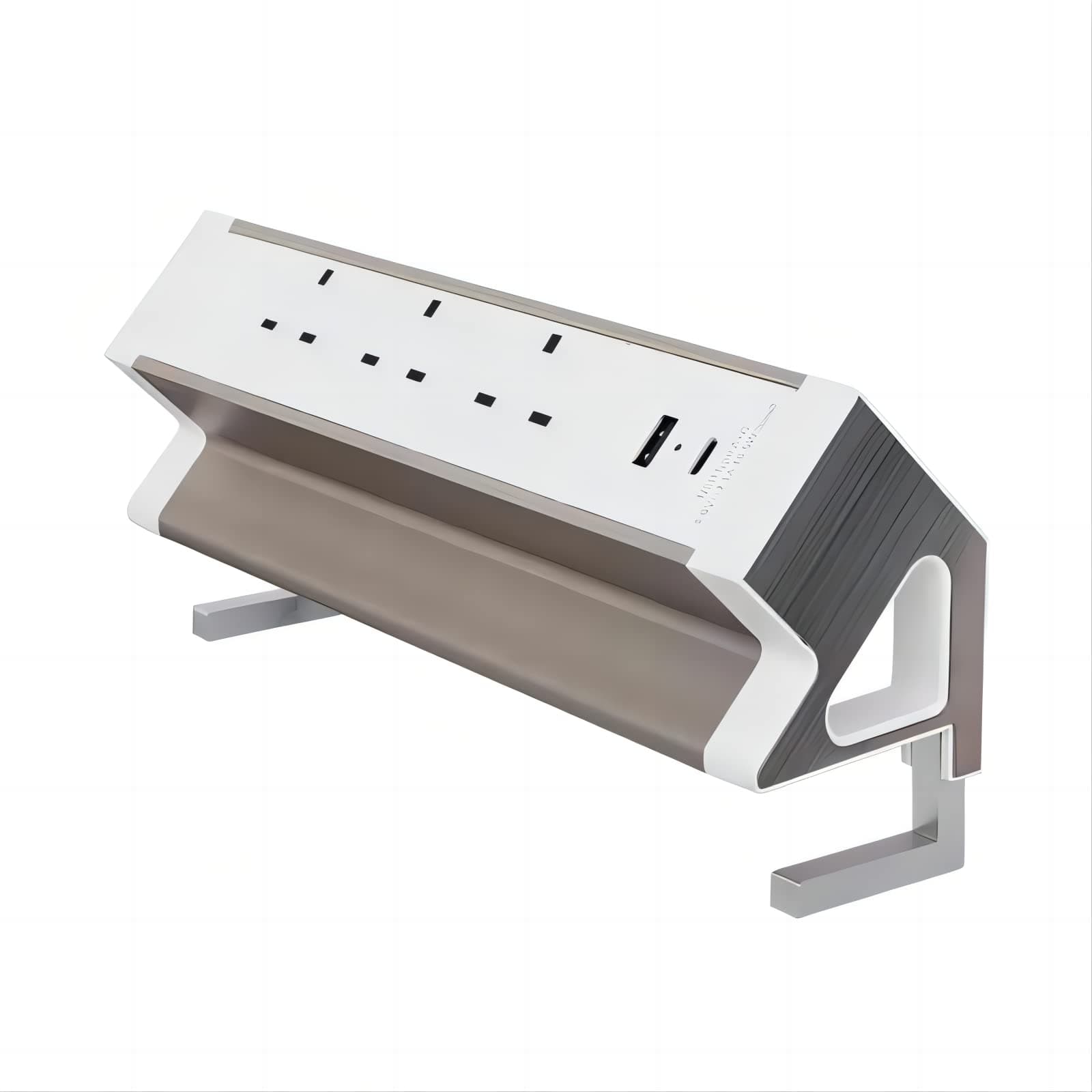 FlexiSpot Desk Power Socket Extension Lead with 2 USB, 3 Way Plug Desk Clamp Power Strip, Desktop Mounted Power Extension Connect 1.8M Power Cord for Table Worktop Home Office School, White