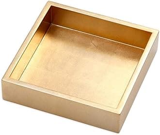 Gold Lacquer Luncheon Napkin Holder – Fits 6.5x6.5 Inch Paper Napkins – Decorative Square Holder with Gold Foil Accents, 7.5" x 7.5"