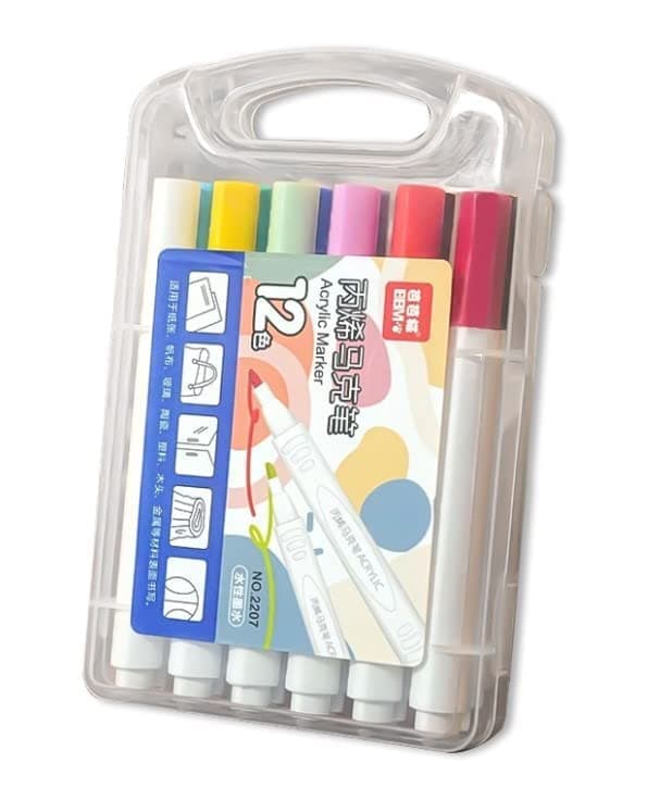 Xinbowen Acrylic Paint Marker Pens Water-Based Medium Point Permanent for Rocks Painting, Ceramic, Glass, Wood, Fabric, Canvas, Mugs, DIY Craft Making Supplies - Set of 12 Colours, Multicolor