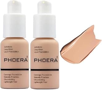 2 Pack PHOERA Foundation,Full Coverage Concealer Flawless Soft Matte 24HR Oil Control Liquid Foundation Makeup .(104 Buff Beige）