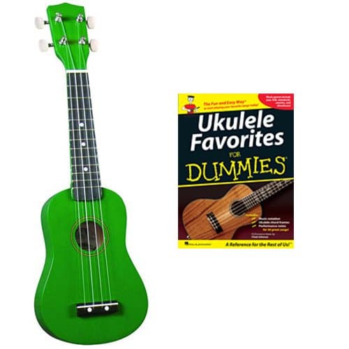 Ukulele For Dummies Pack - Green Soprano Ukulele w/Bag + Ukulele Favorites for Dummies Book