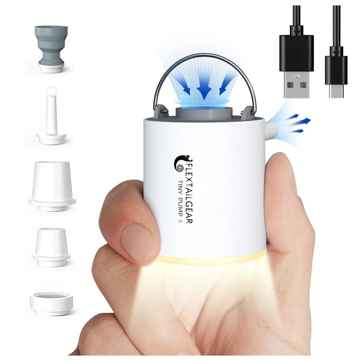 Tiny Pump X Portable Air Pump+ Camping Light Ultra-Mini Air Pump with 1300mAh Battery USB Rechargeable for Sleeping Pads Pool Floats Air Bed Air Mattress Swimming Ring